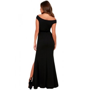 Black Ballroom Bound Off-The-Shoulder Maxi Dress